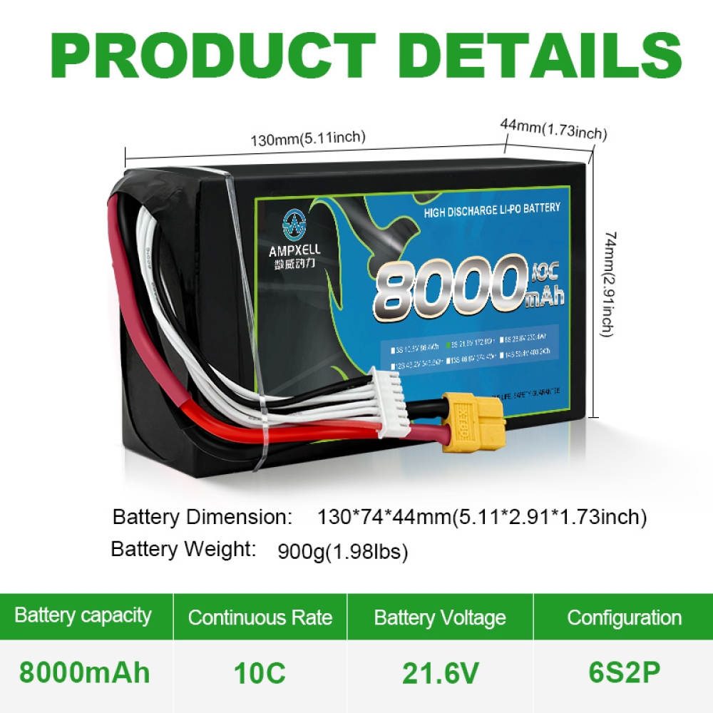 High Discharge Cylindrical Battery 8000mAh 21.6v 6s 10C