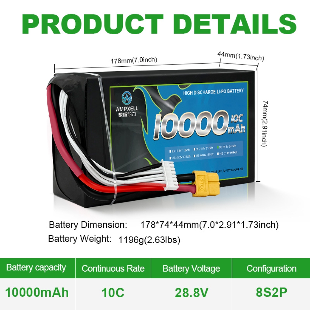 High Discharge Cylindrical Battery 10000mAh 28.8v 8s 10C