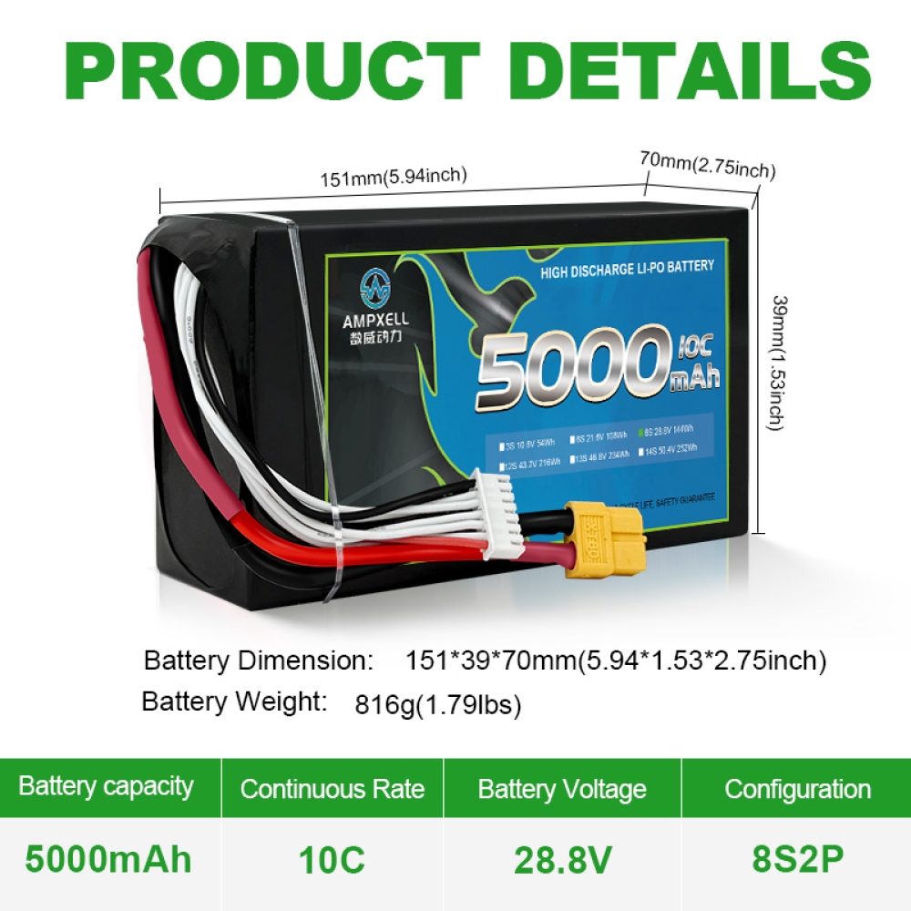 High Discharge Cylindrical Battery 5000mAh 28.8v 8s 10C