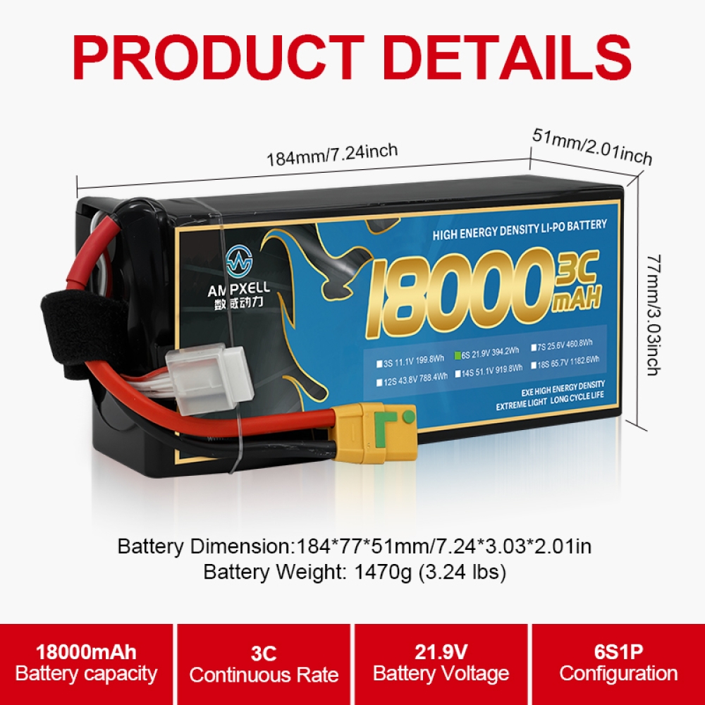 Drones agrícolas Bateria 18AH 21.9V 6S 3C