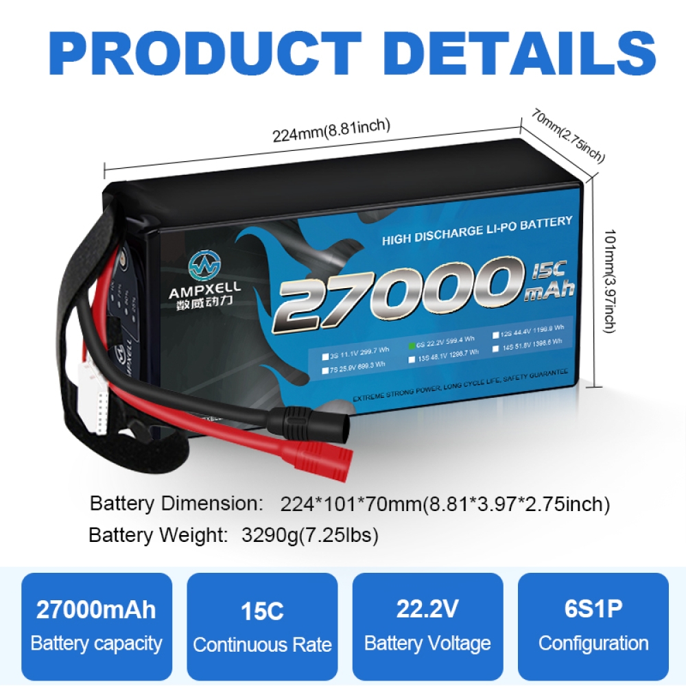 Drones agrícolas Bateria 27AH 22.2V 6S 15C