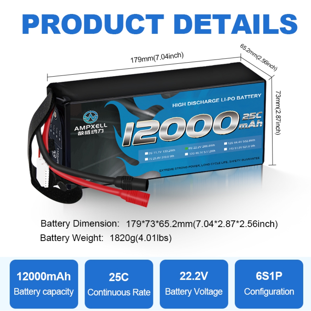 Drones agrícolas Bateria 12AH 22.2V 6S 25C
