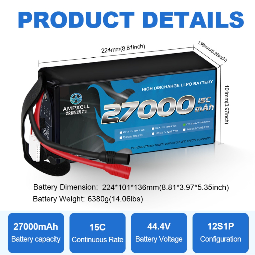 Drones agrícolas Bateria 27AH 44.4V 12S 15C