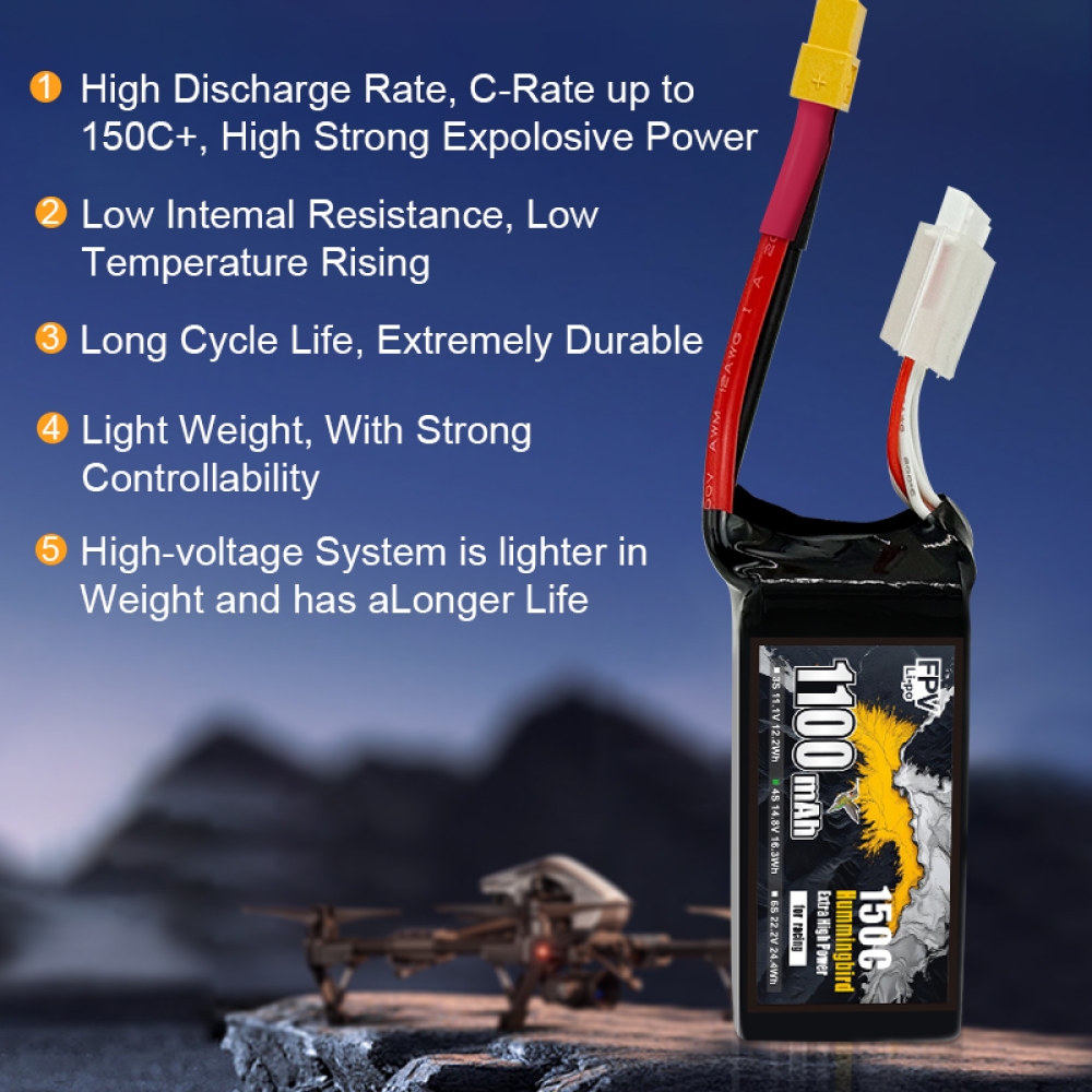 FPV-Racing-Drohnenbatterie 1100 mAh 4S
