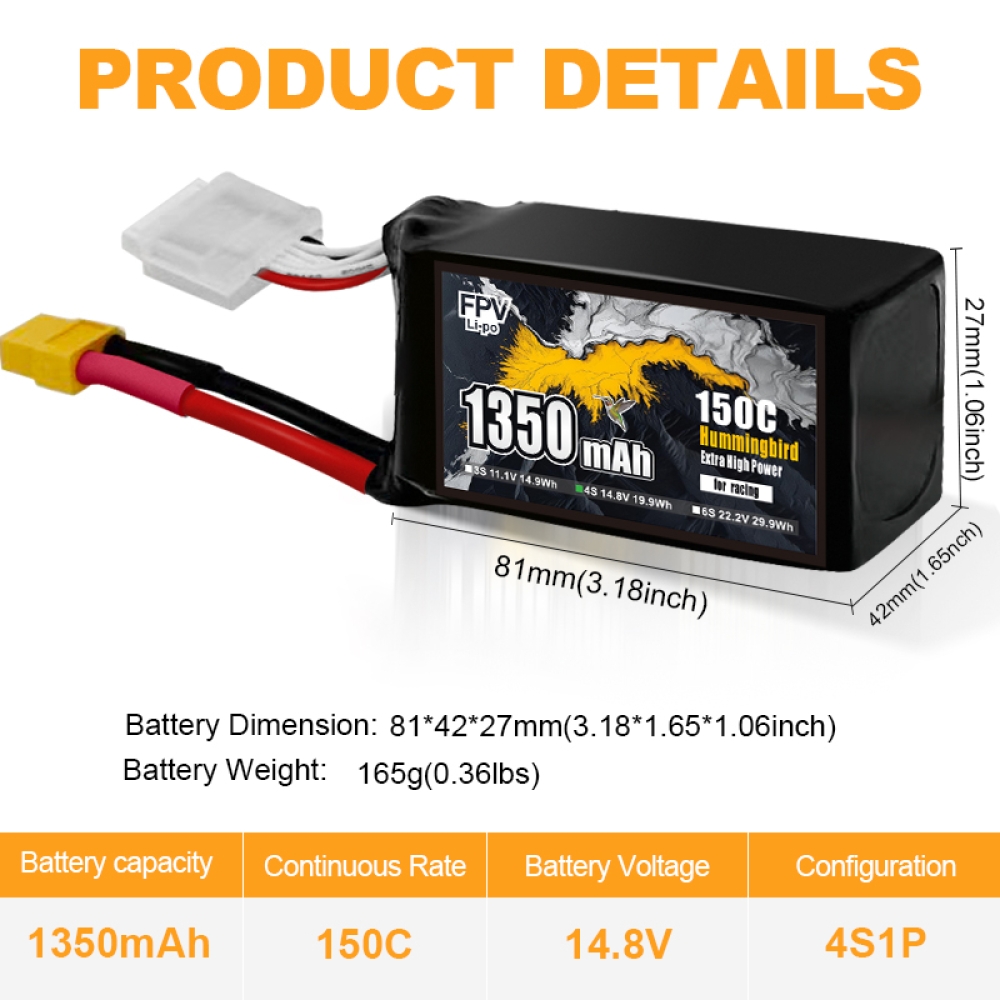 FPV-Racing-Drohnenbatterie 1350 mAh 4S