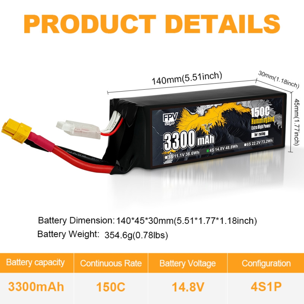 FPV-Racing-Drohnenbatterie 3300 mAh 4S